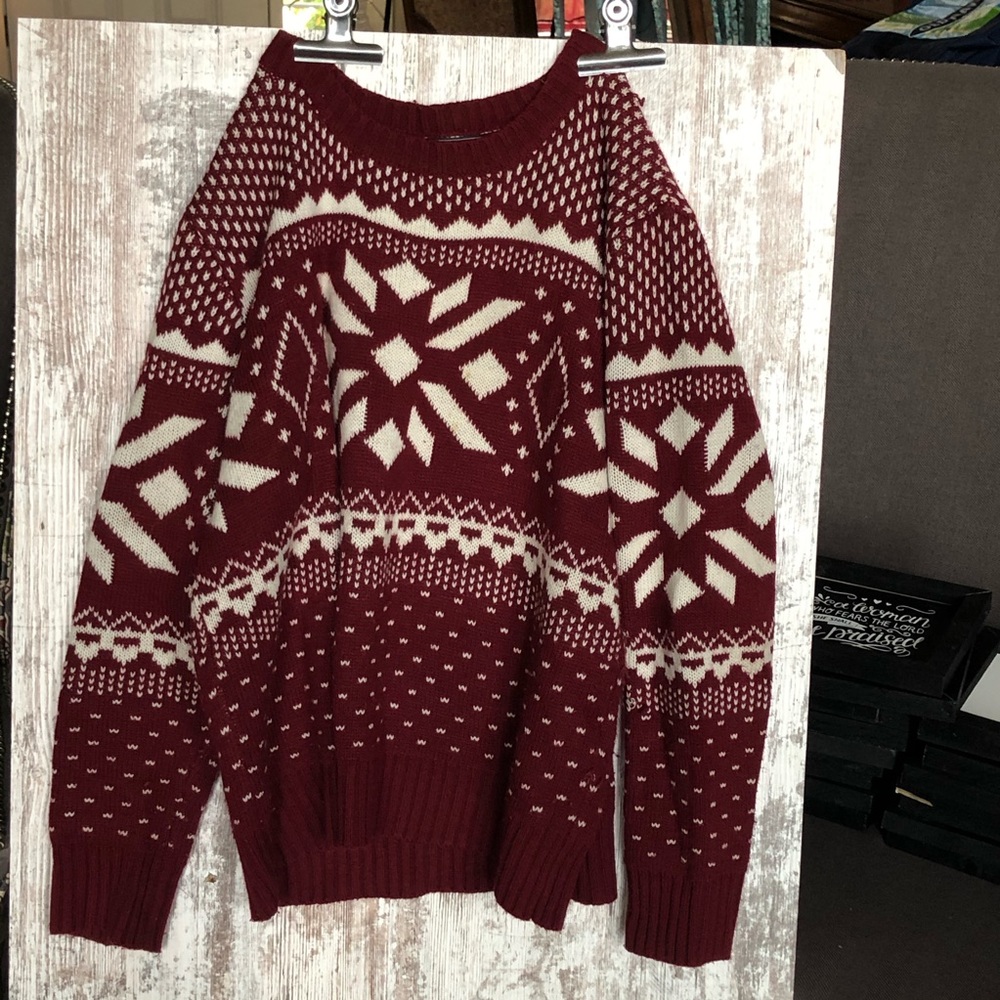 Winter Maroon Sweater with Snowflakes